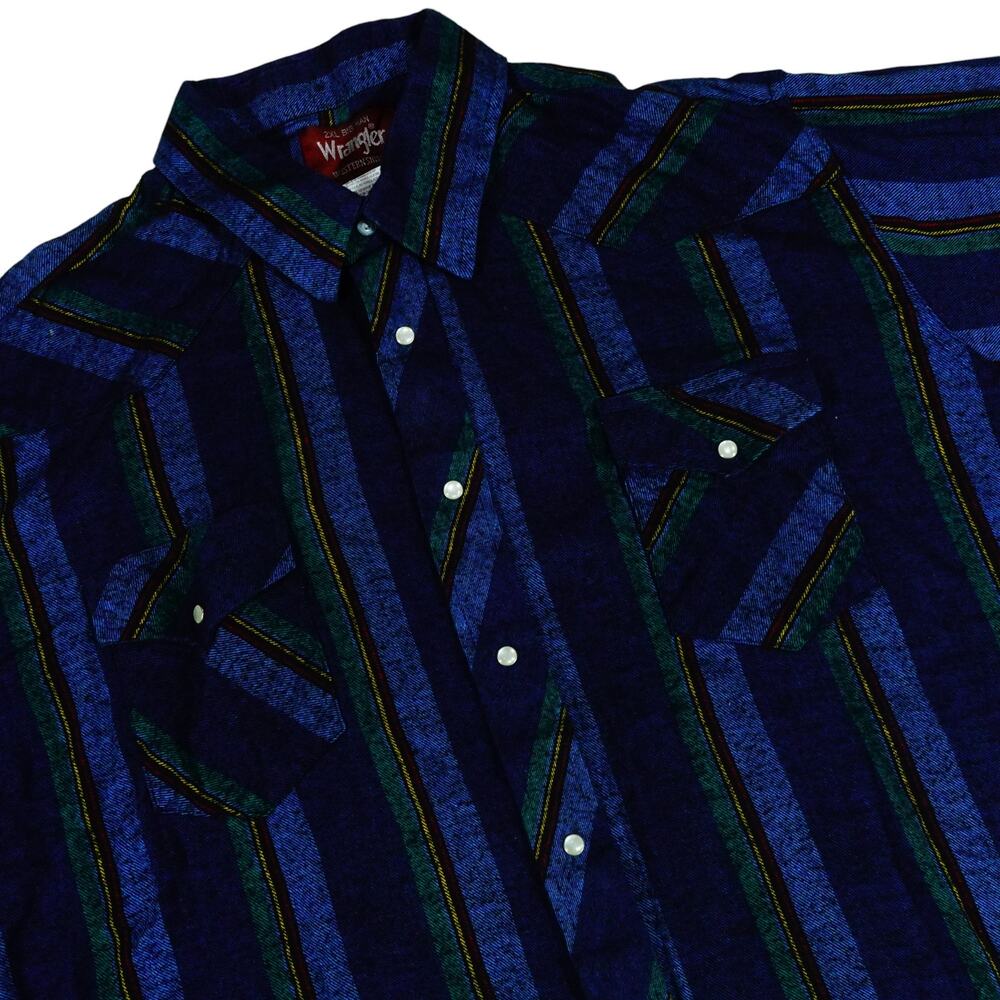 Wrangler Big Man Western Shirt Pearl Snap Flannel Shirt Blue Cowboy Rodeo 2XL